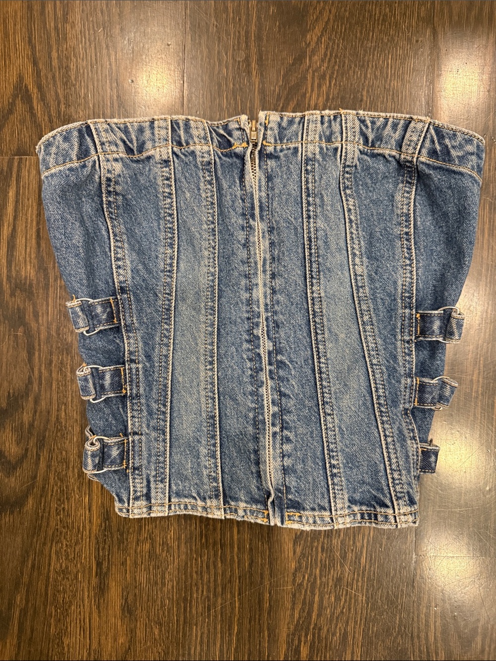Zara Blue Denim Corset Top with Side Buckles